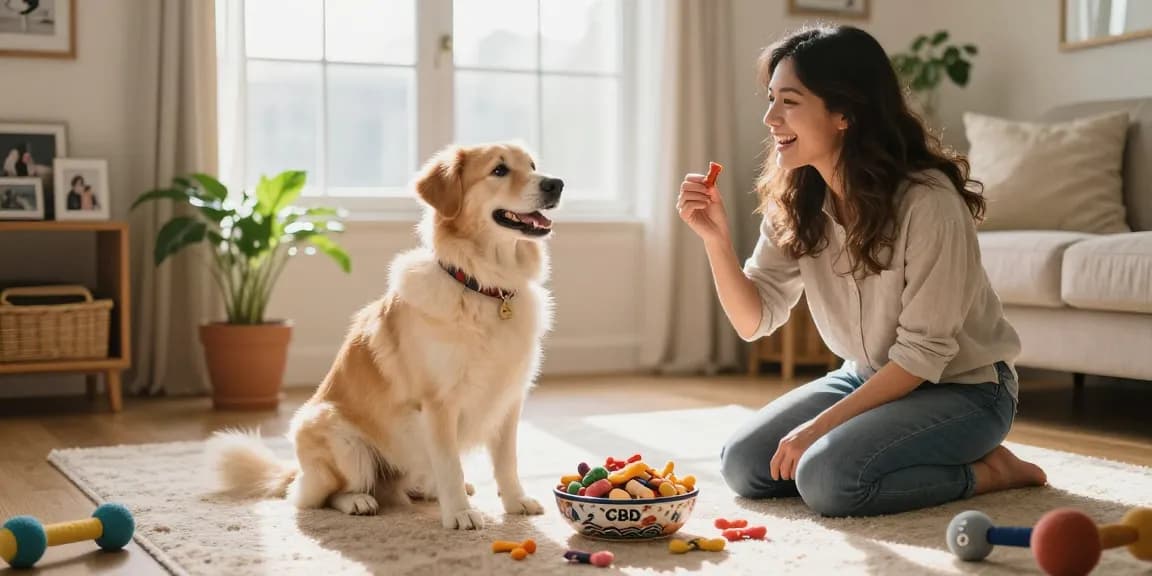 CBD dog treats from cbdnorth.co/product/cbd-pet-treats-for-dogs delight a happy dog in a cozy home.