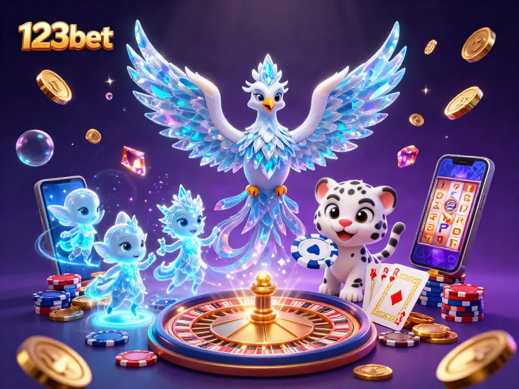 Experience thrilling wins with 123bet, depicted through vibrant casino imagery and enchanting game elements.