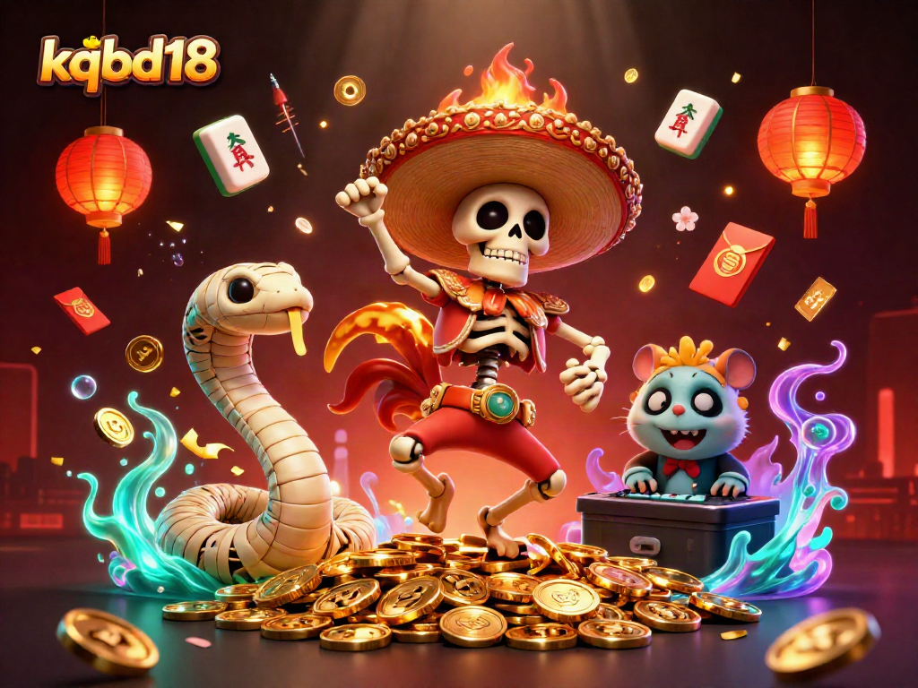 Join the kqbd18 celebration with vibrant characters and casino-themed elements in a dynamic scene.