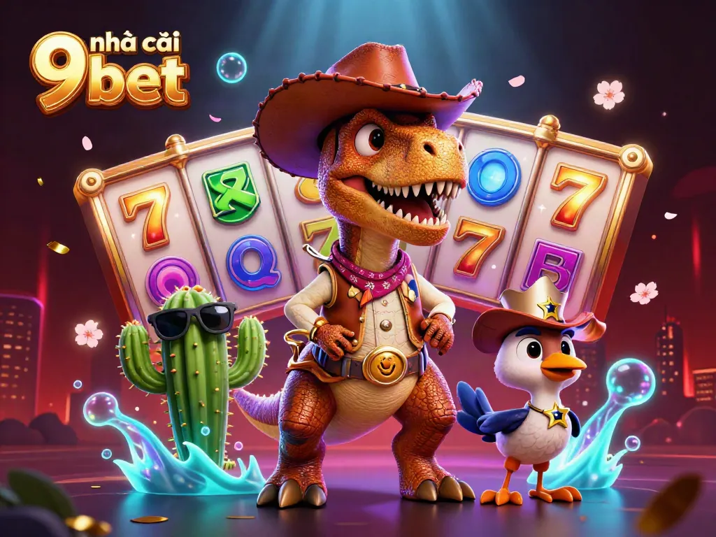 Engage in thrilling gameplay at nhà cái 9bet with iconic slot symbols and dynamic characters for an exhilarating experience.