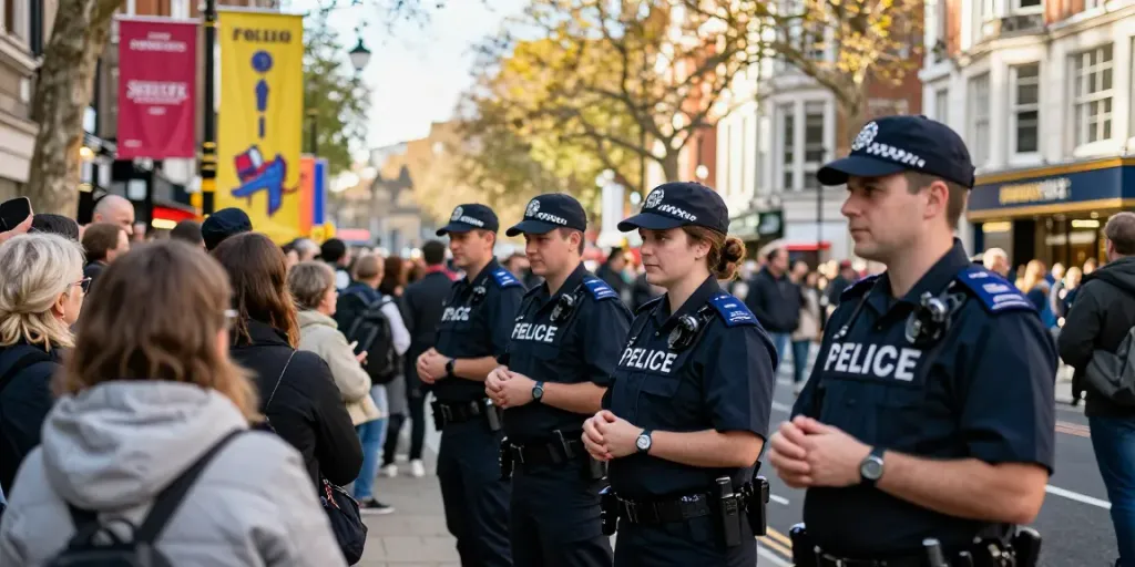 Trusted Security Services at a London street event ensuring safety.