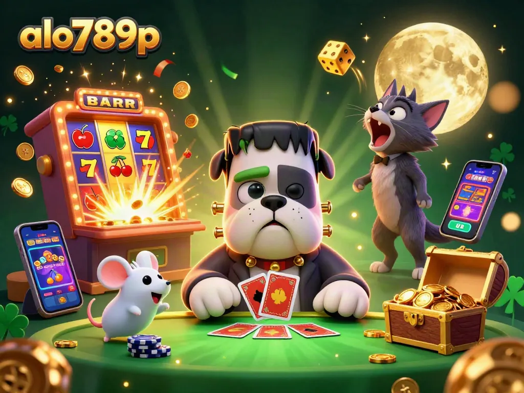 Experience the thrilling games of alo789p with a playful scene of casino monsters and jackpots!