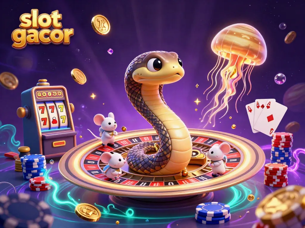 Experience an engaging cosmic casino scene with slot gacor elements and playful astronaut mice.