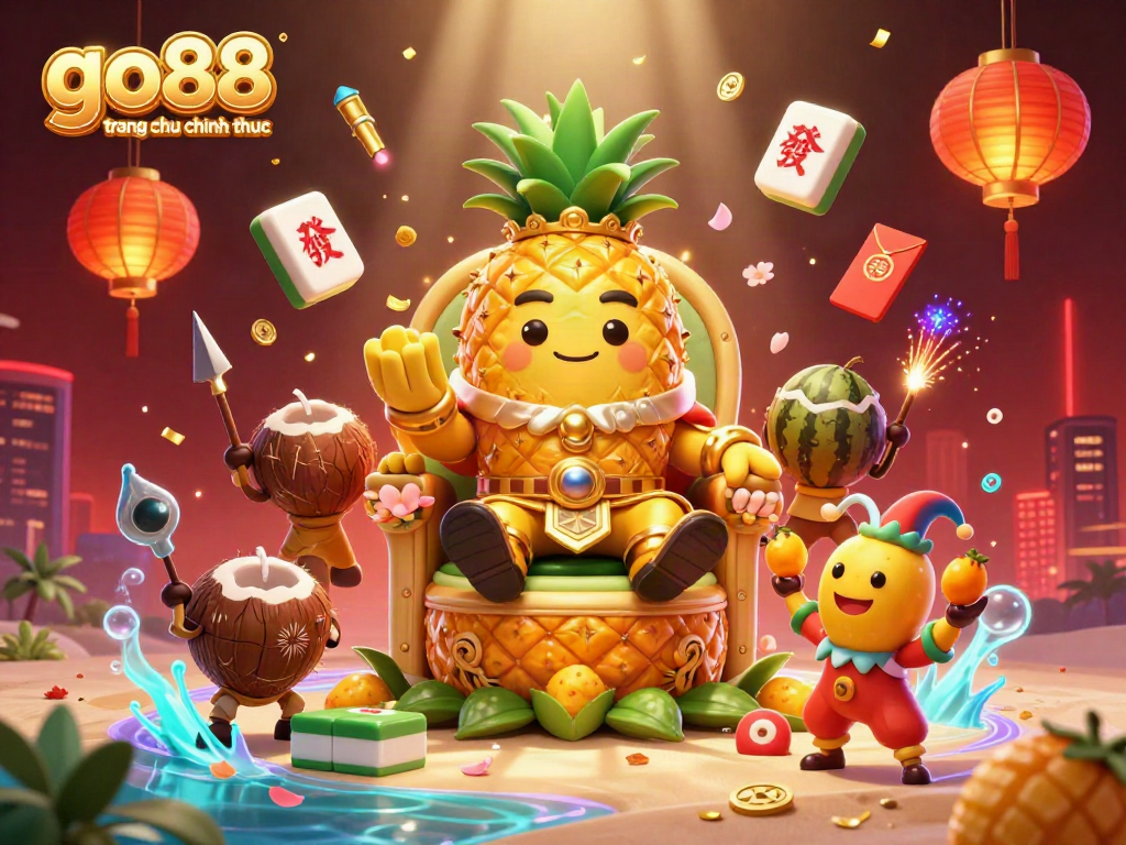 Engage with go88 trang chu chinh thuc enjoying vibrant casino illustration with golden pineapple king and game elements.