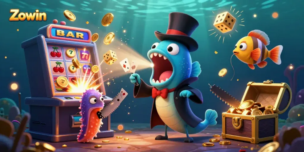 Zowin brings the casino experience alive with playful deep-sea characters performing card tricks and celebrating jackpots.