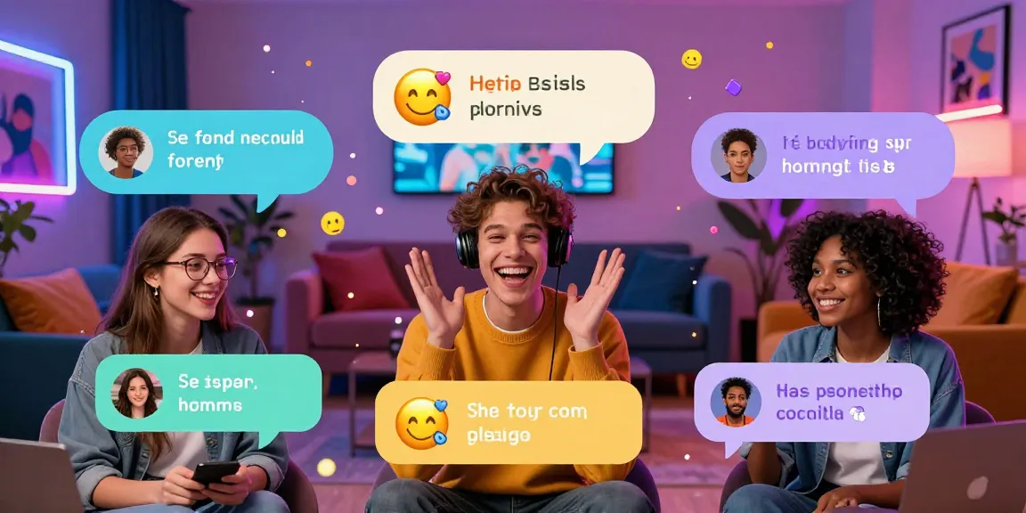 NSFW chat scene with colorful avatars and playful interactions in a cozy virtual lounge setting.