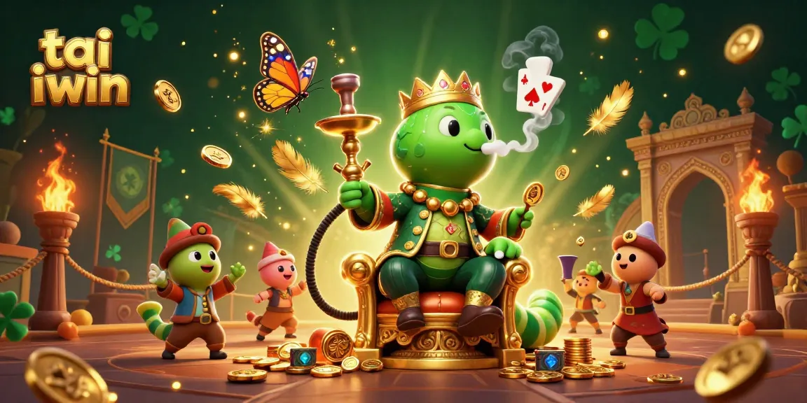 Win big with tai iwin in a vibrant 3D casino illustration showcasing poker symbols and enchanting characters.
