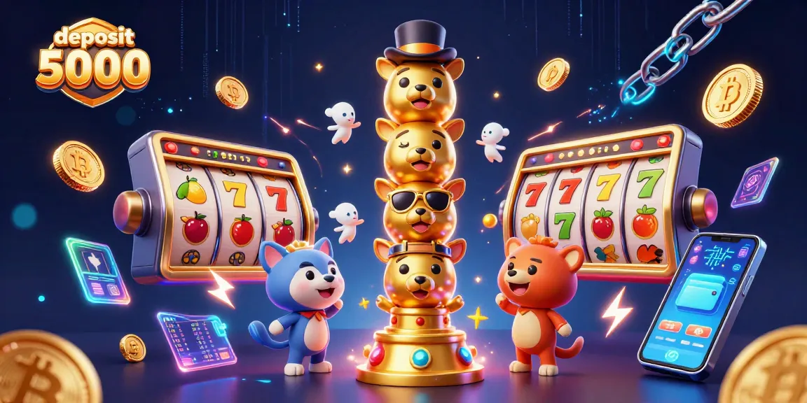 Engage with deposit 5000 action icons featuring lively slot elements and crypto themes in a vibrant casino scene.