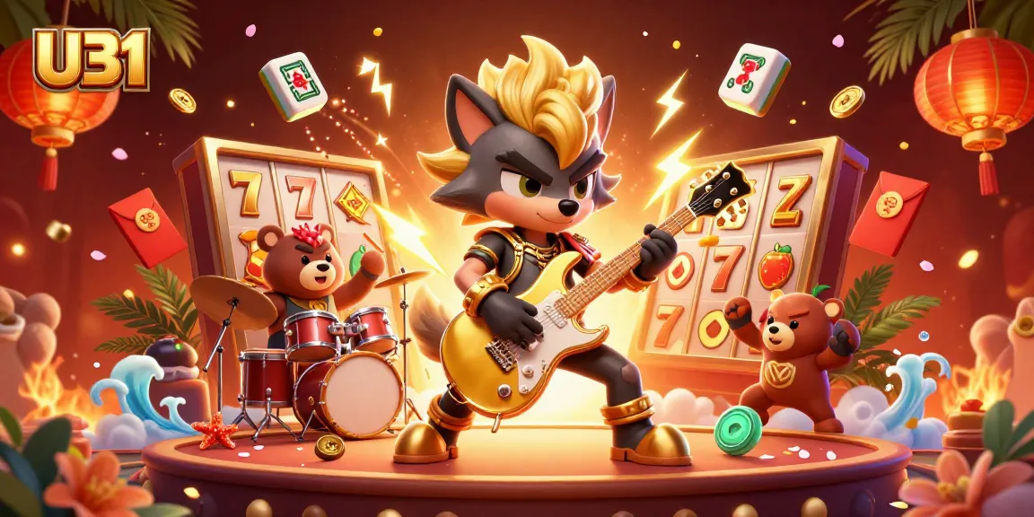 Experience thrilling gaming at U31, vibrant slot actions with 3D characters on a lively casino stage.
