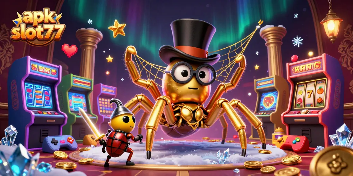 Play apk slot777 featuring exciting slot reels and mystical characters in an engaging casino scene.